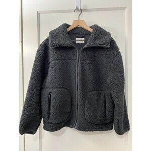 Universal Thread Women's Sherpa Anorak Jacket Dark Gray Zip Up Black Size XS